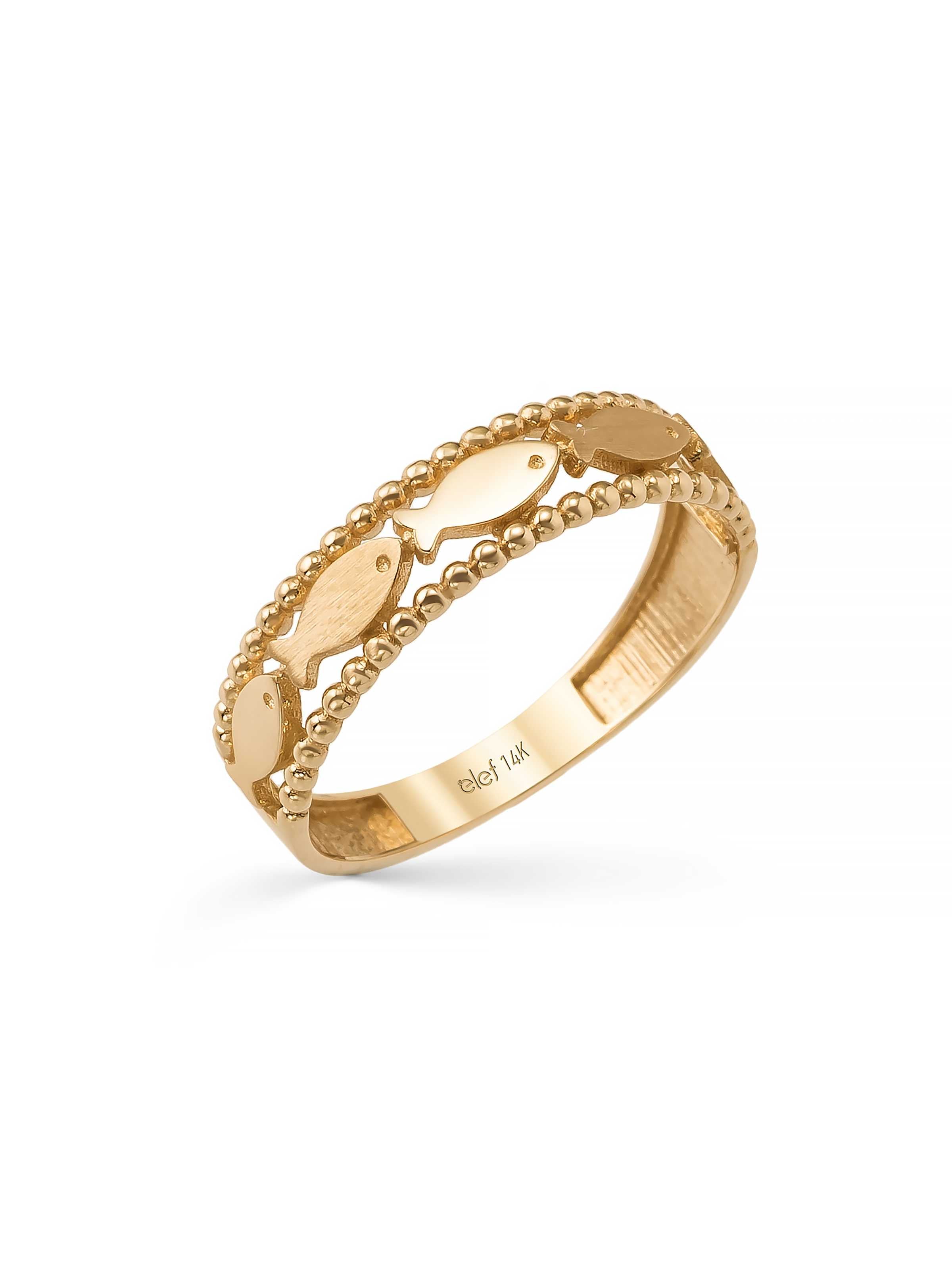 Fish Motif Row Ring in 14K Gold by Elef Jewelry