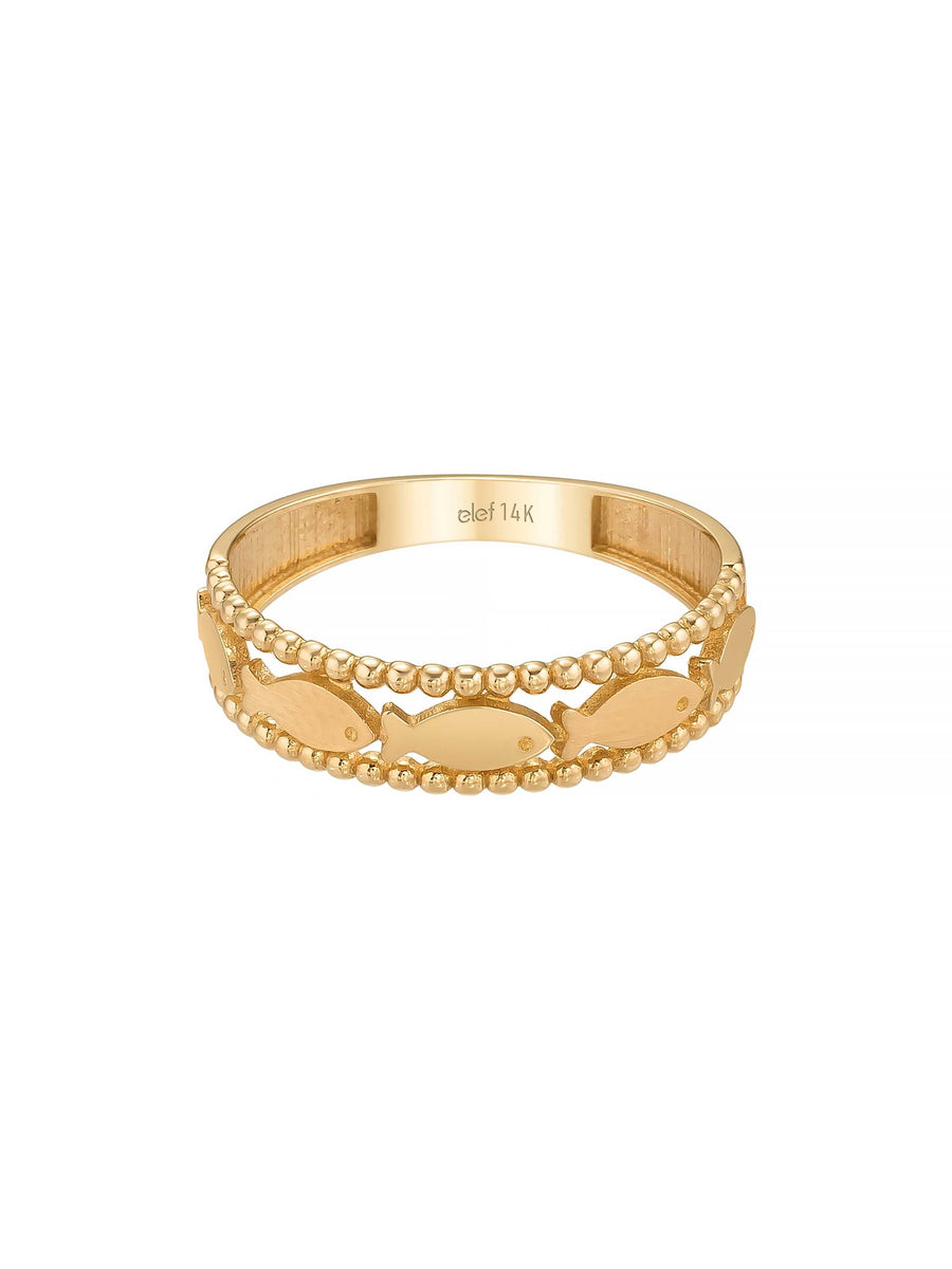 Fish Motif Row Ring in 14K Gold