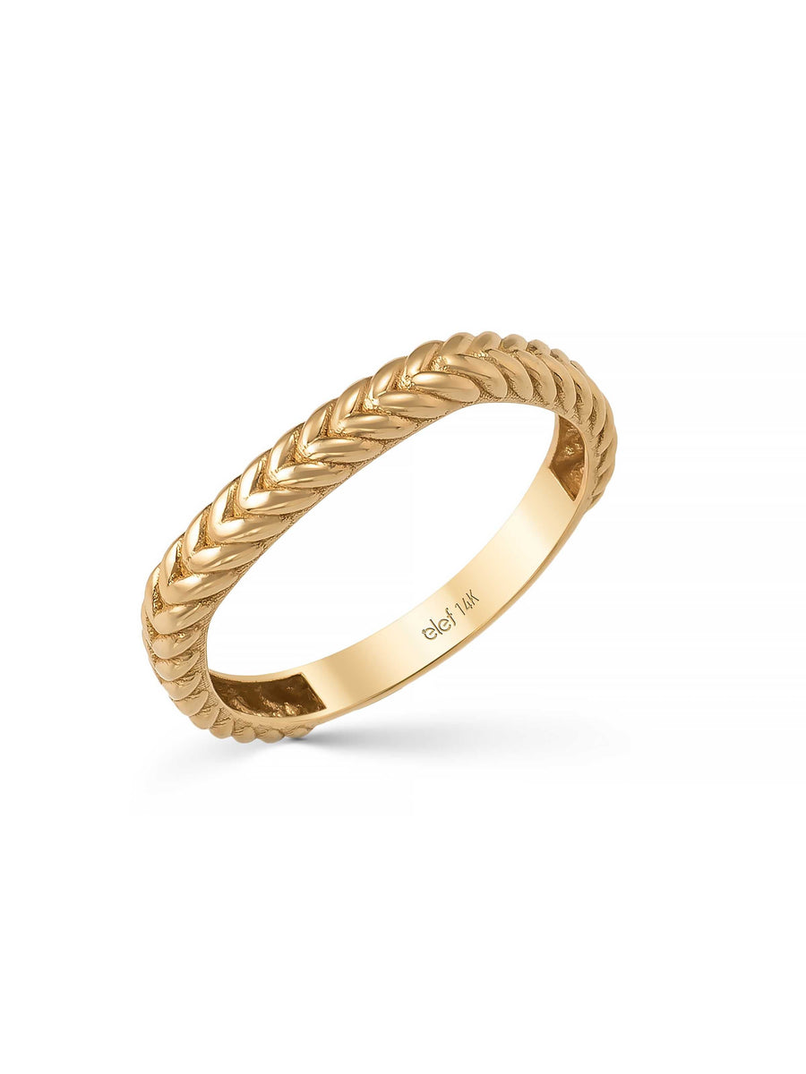 Herringbone Patterned Minimal Ring in 14K Gold