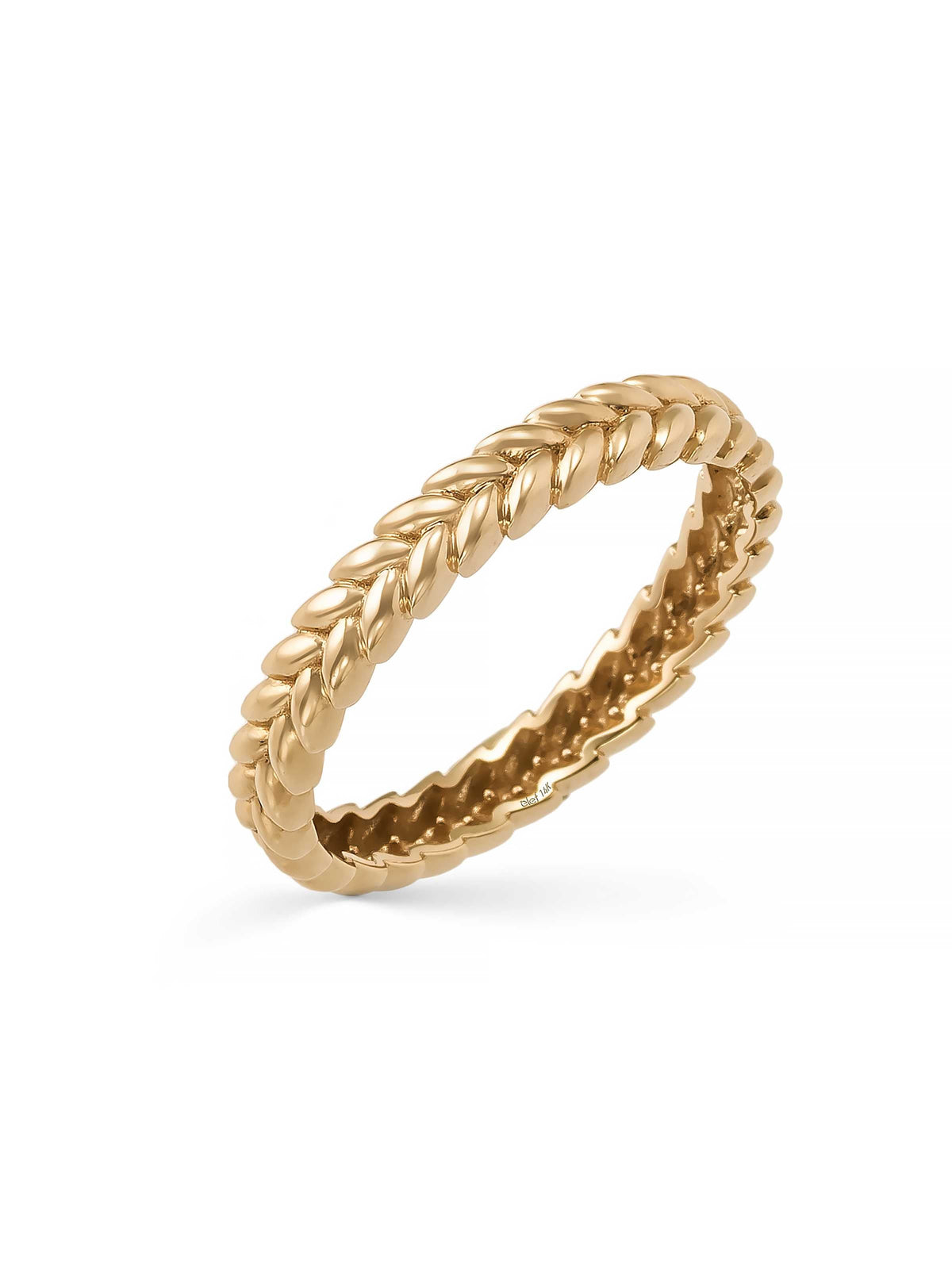 Herringbone Motif Minimal Ring in 14K Gold by Elef Jewelry