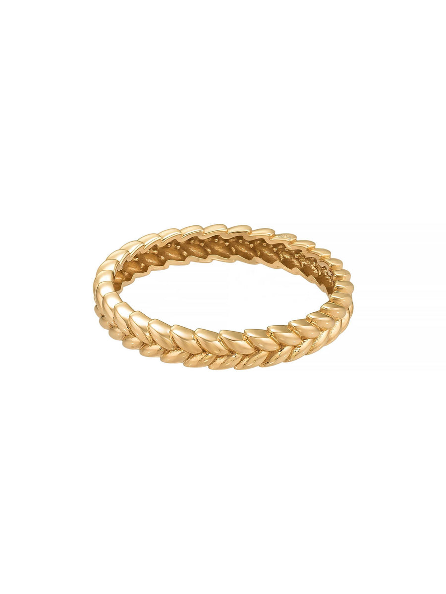 Herringbone Motif Minimal Ring in 14K Gold
