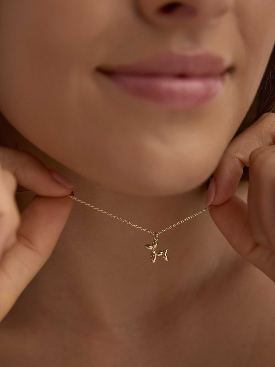 Balloon Dog Necklace in 14K Gold