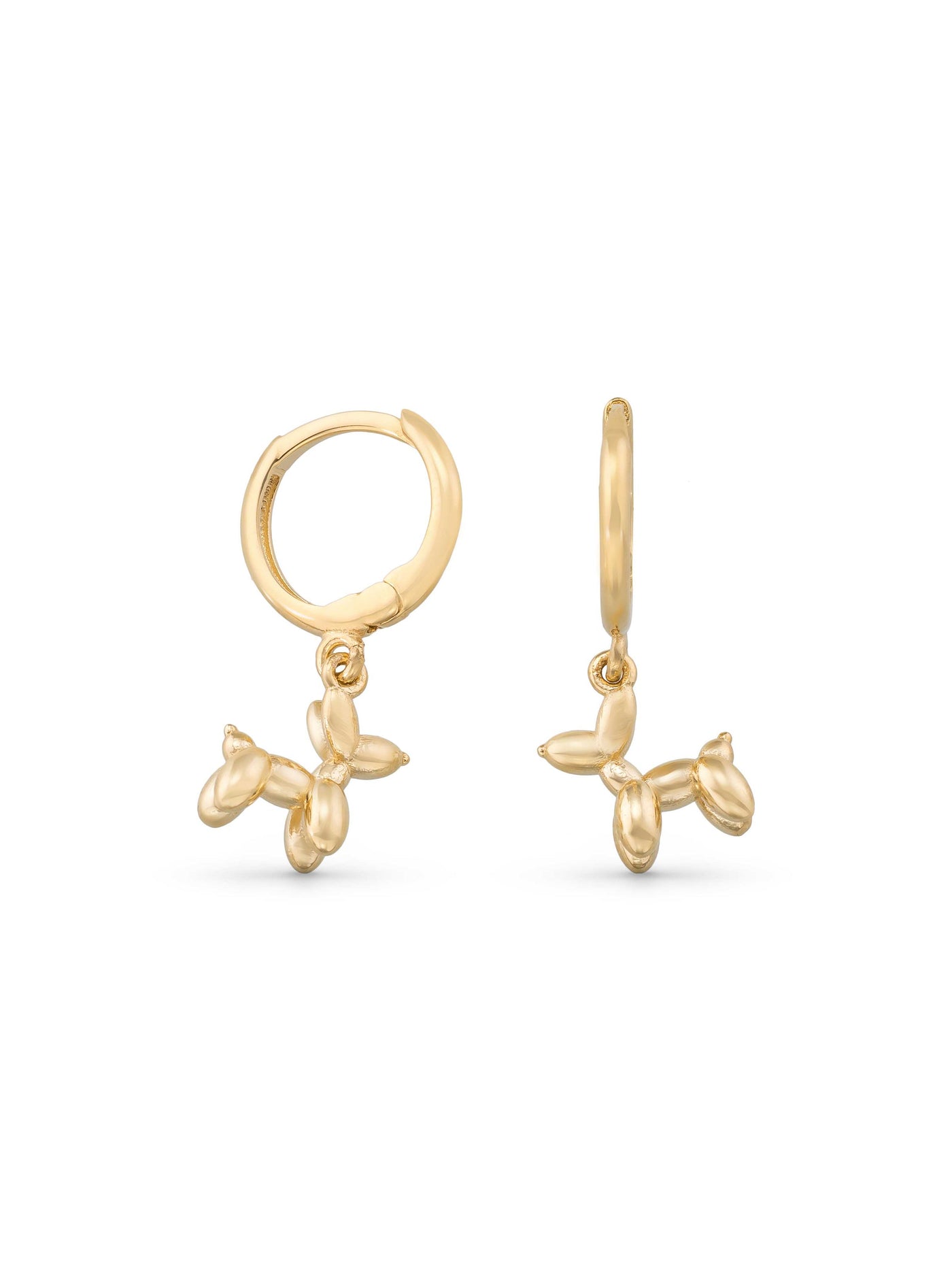 Balloon Dog Drop Earrings in 14K Gold by Elef Jewelry