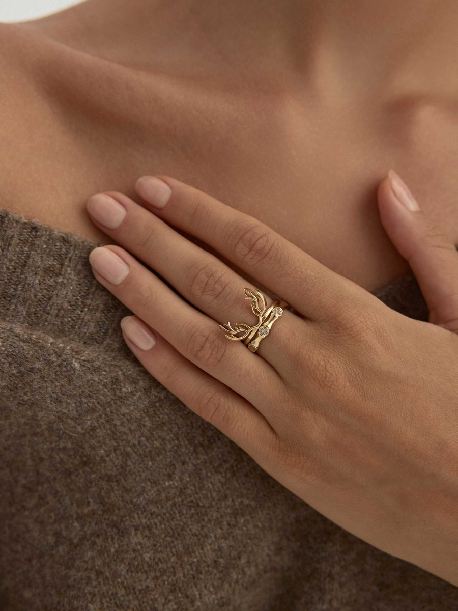 Bambu Textured Stone-Set Ring in 14K Gold