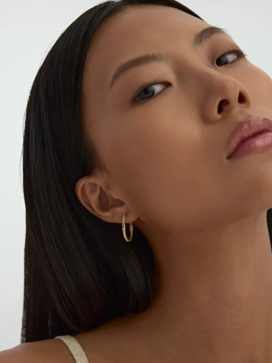Bambu Form Stone Earrings in 14K Gold
