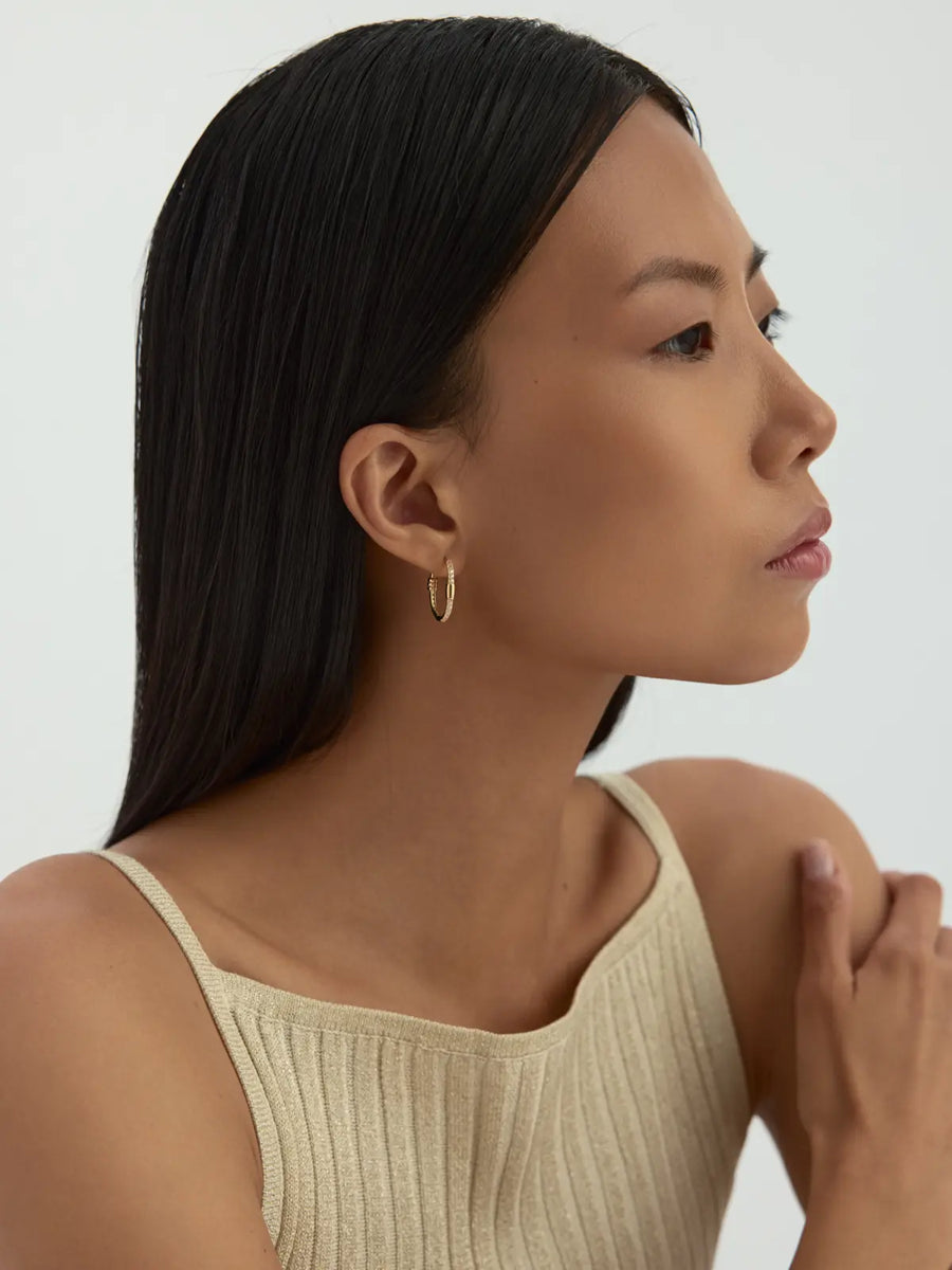 Bambu Form Stone Earrings in 14K Gold