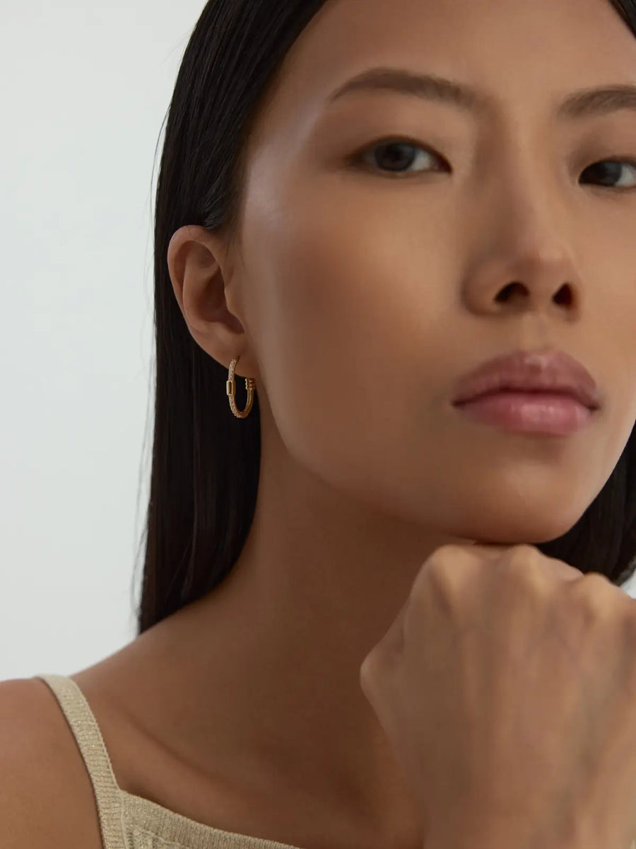 Bambu Form Stone Earrings in 14K Gold