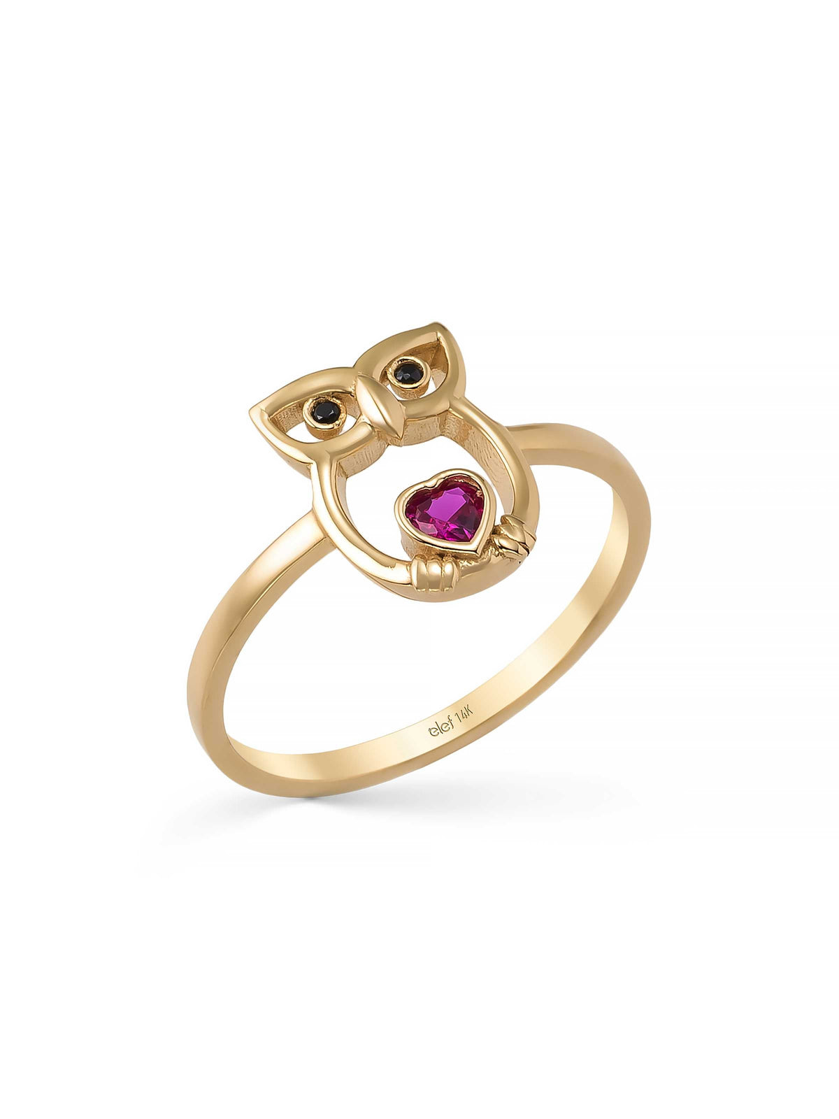 Owl Heart Stone Ring in 14K Gold by Elef Jewelry