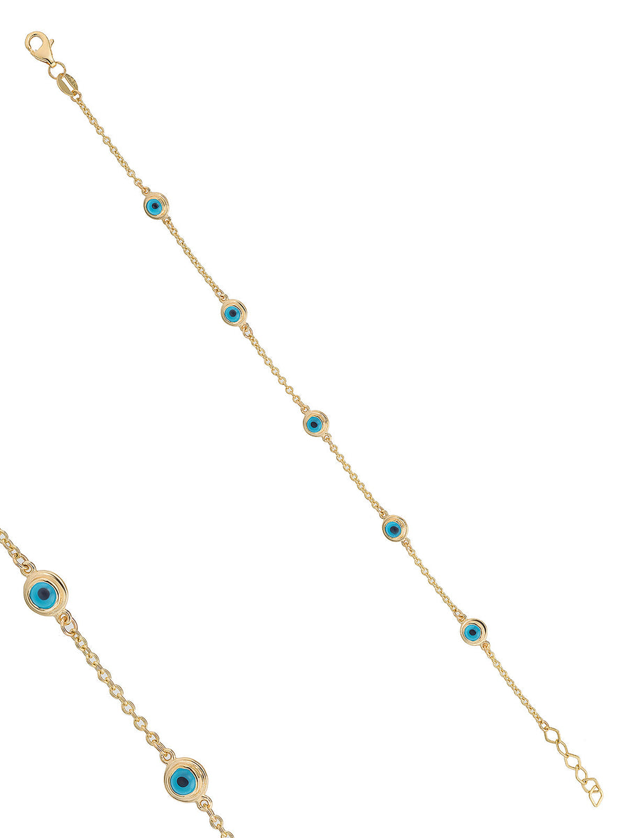 Five-Piece Enamel Evil Eye Beaded Bracelet in 14K Gold