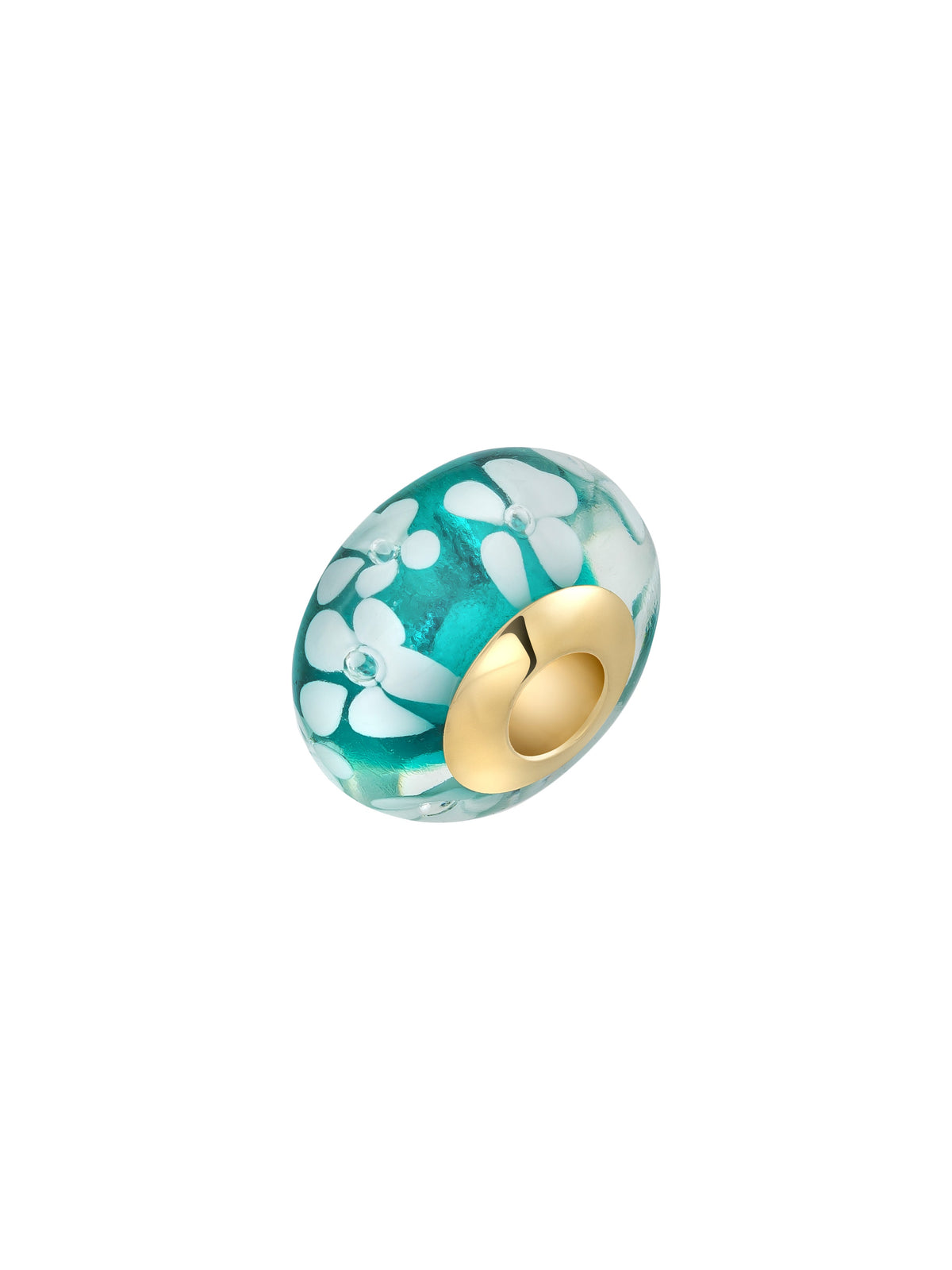 White Flower Turquoise Murano Glass Charm in 14K Gold by Elef Jewelry