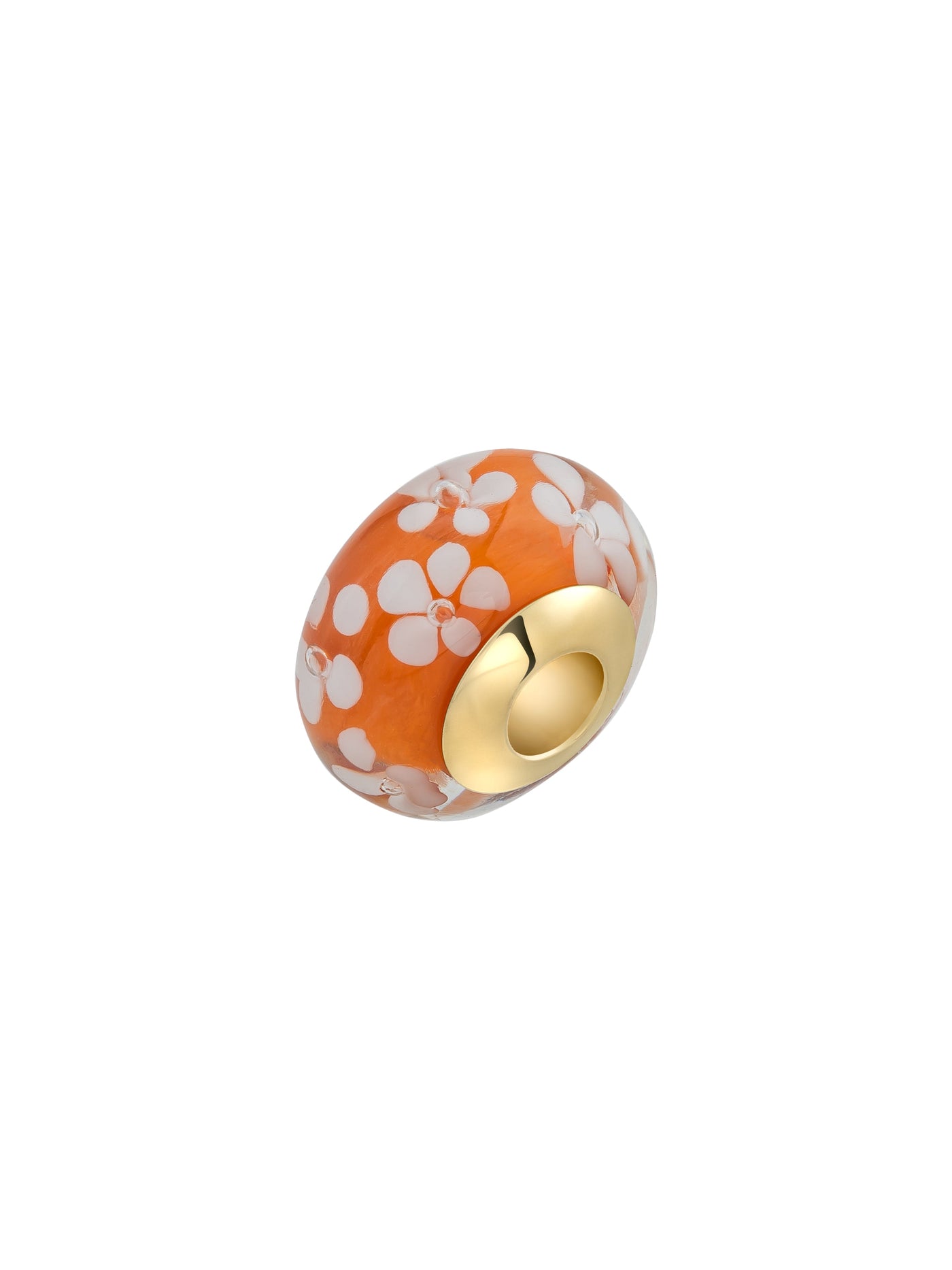 White Flower Orange Murano Glass Charm in 14K Gold by Elef Jewelry