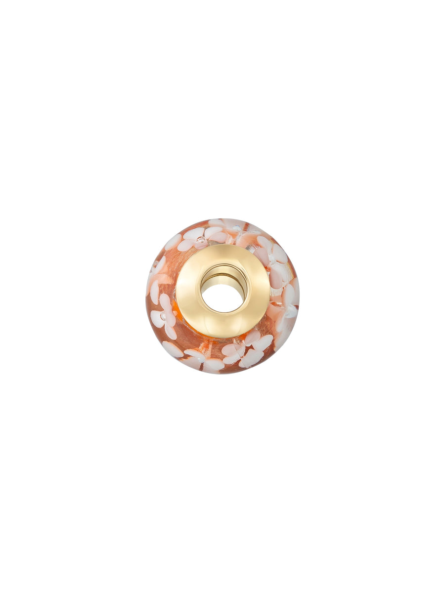 White Flower Orange Murano Glass Charm in 14K Gold