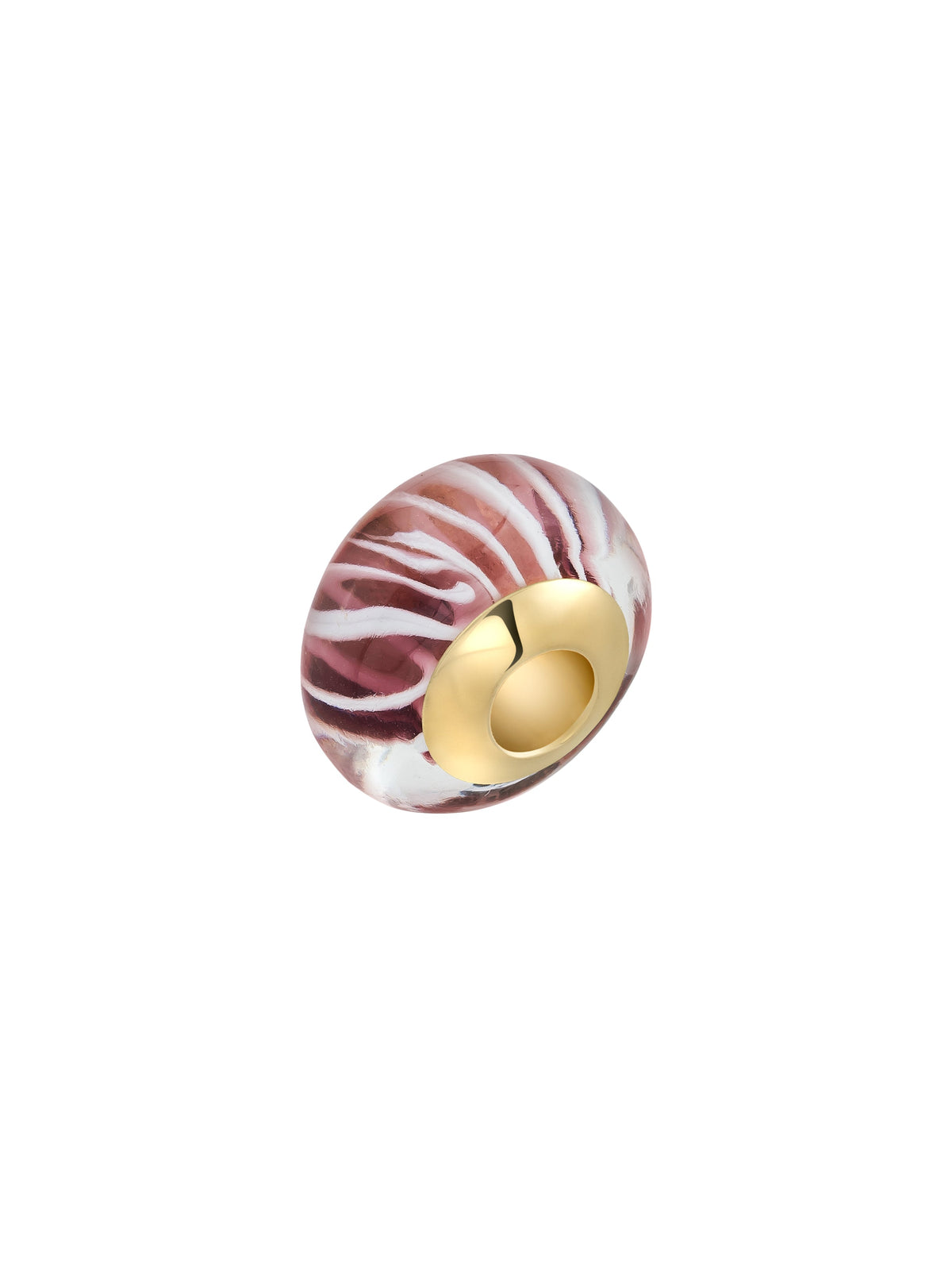 White Veined Pink Murano Glass Charm in 14K Gold by Elef Jewelry