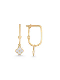 White Enamel Clover Drop Earrings in 14K Gold by Elef Jewelry