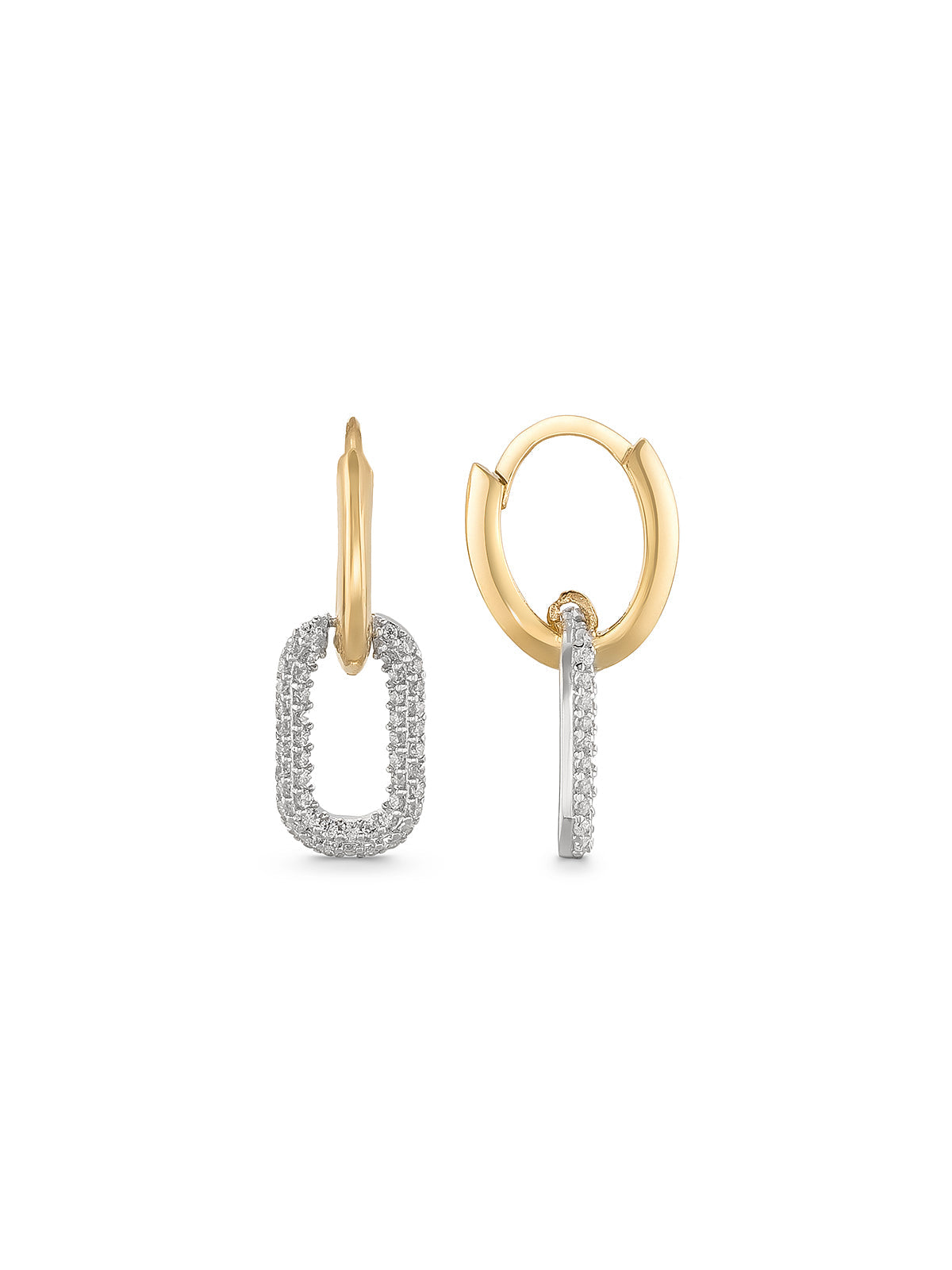 White Stone Rectangular Drop Hoop Earrings in 14K Gold by Elef Jewelry