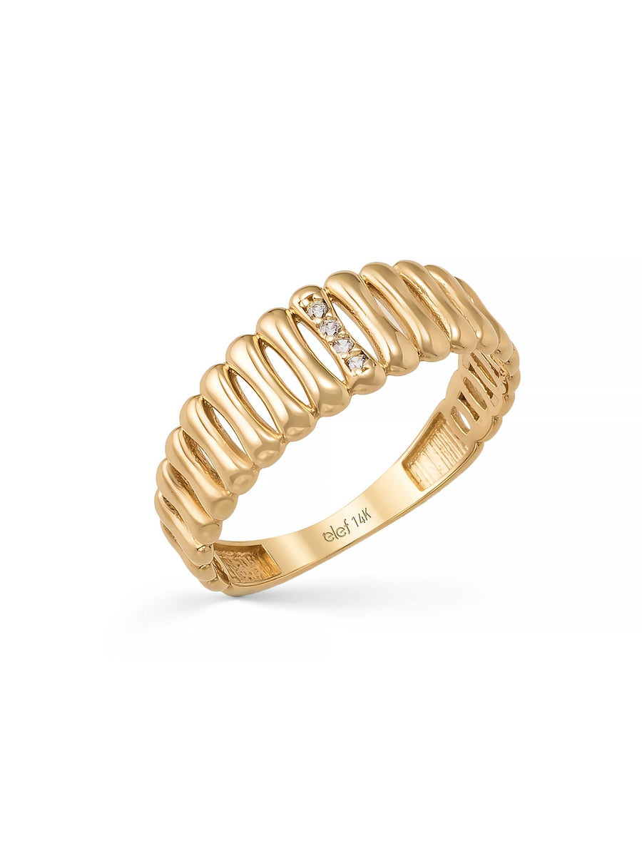 Domed Form Stone-Set Ring in 14K Gold