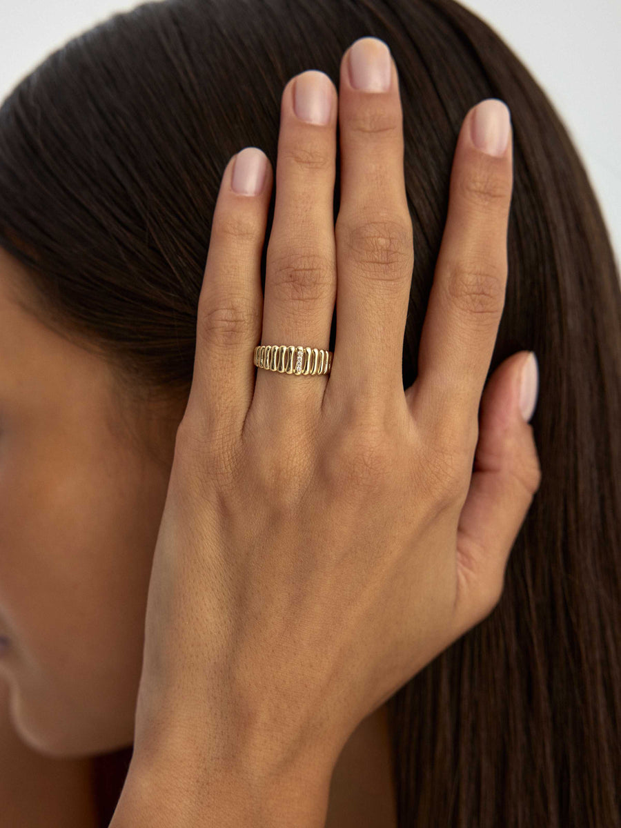 Domed Form Stone-Set Ring in 14K Gold