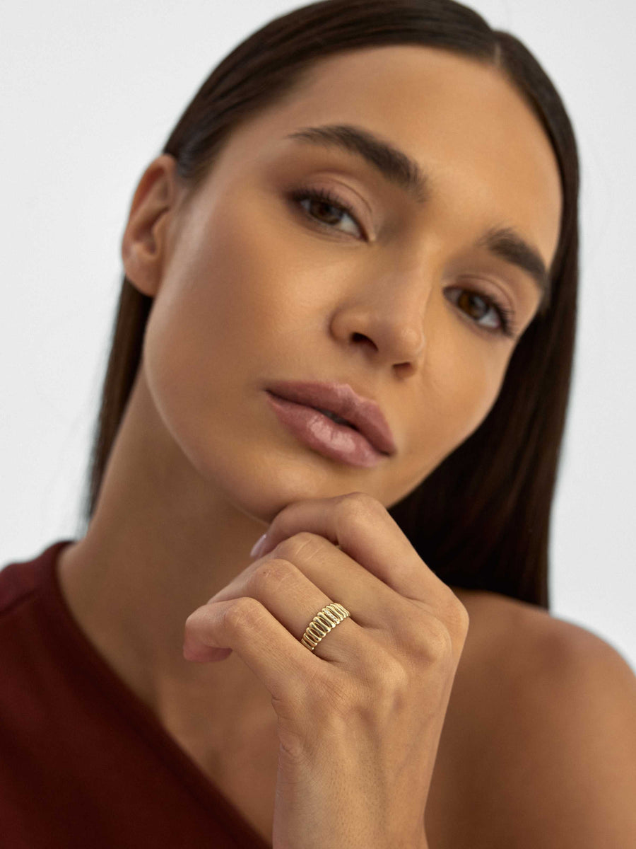 Domed Form Stone-Set Ring in 14K Gold