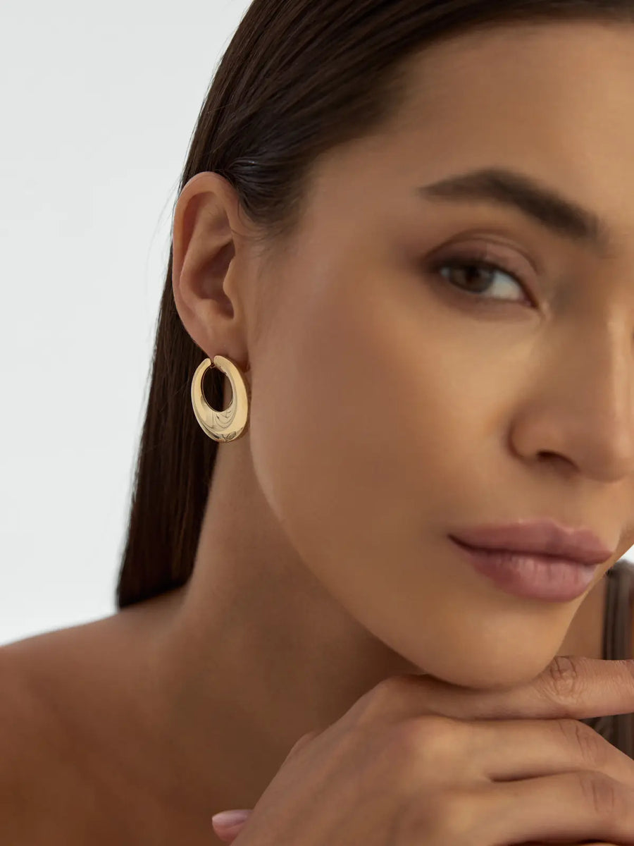 Domed Form Hoop Earrings in 14K Gold