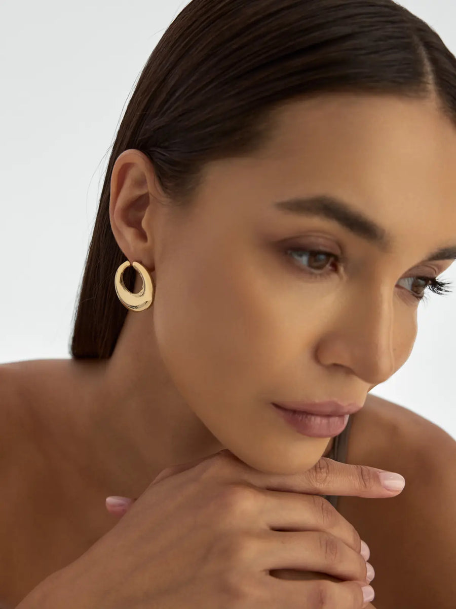 Domed Form Hoop Earrings in 14K Gold