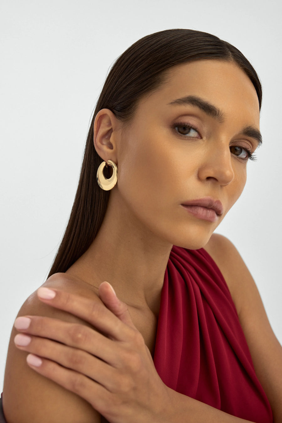 Domed Hoop Earrings in 14K Gold