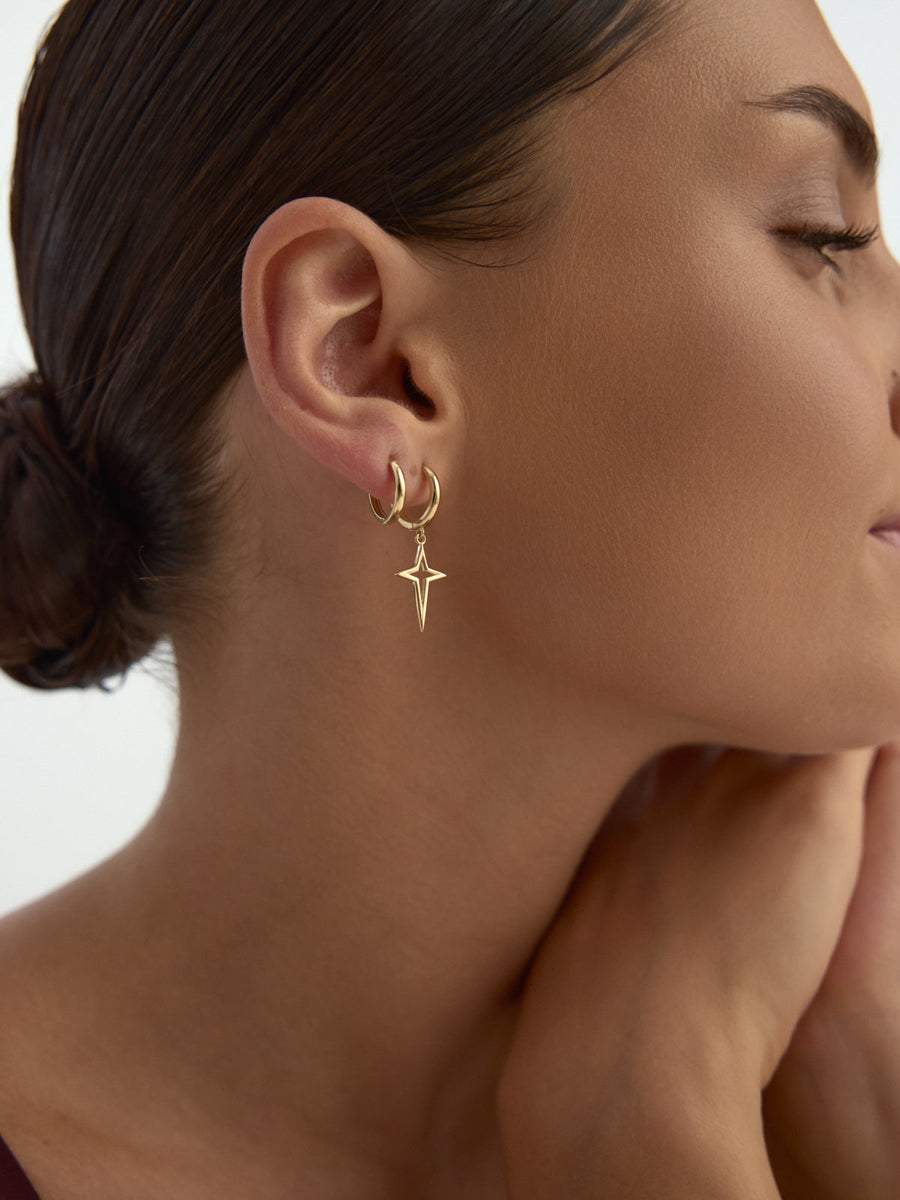 Domed Slim Hoop Earrings in 14K Gold