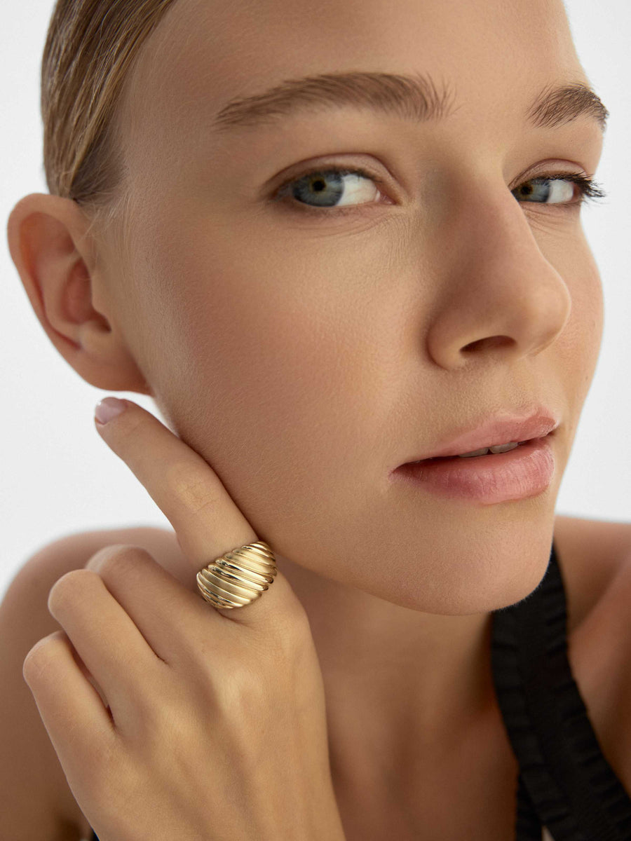 Domed Corded Form Ring in 14K Gold