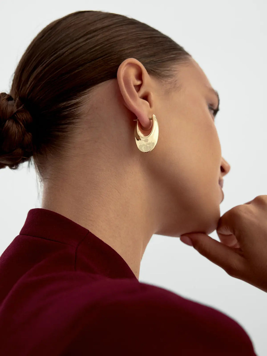 Domed Oval Form Earrings in 14K Gold
