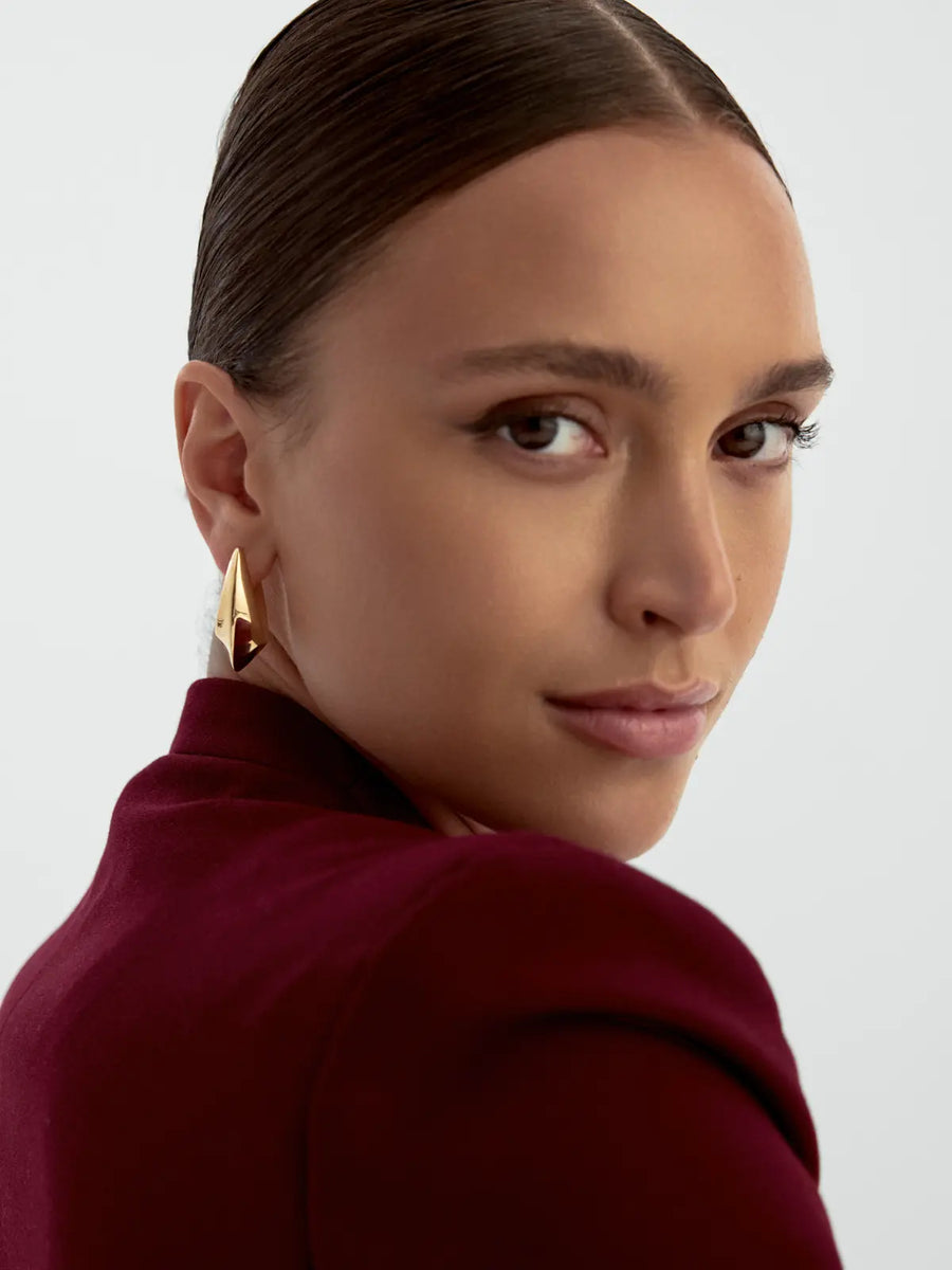 Domed Oval Form Earrings in 14K Gold
