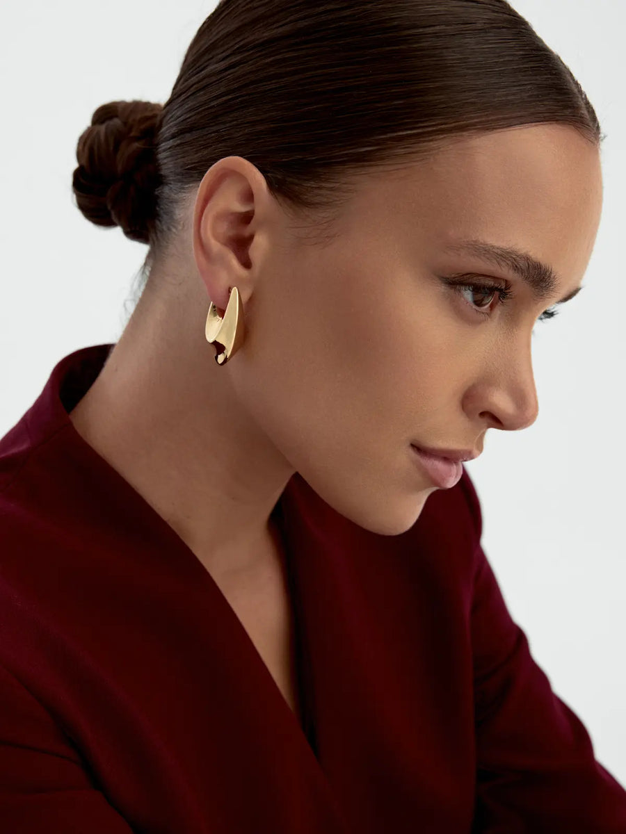 Domed Oval Form Earrings in 14K Gold