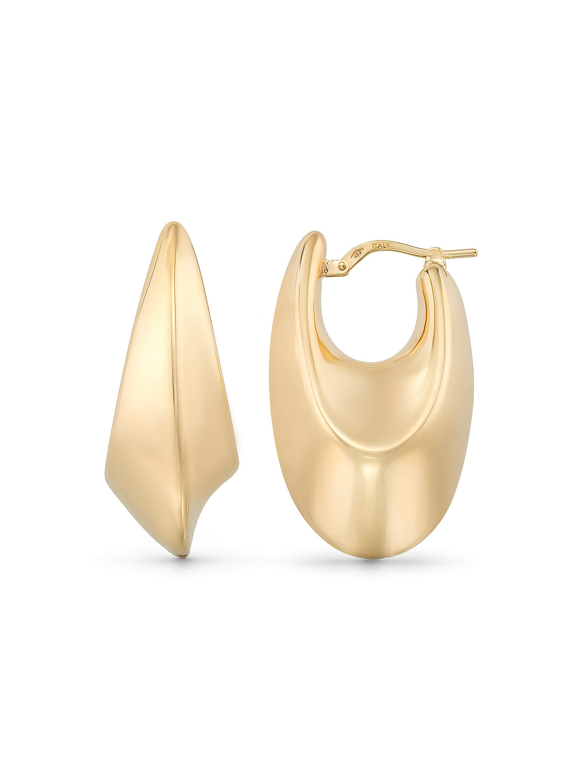 Domed Oval Form Earrings in 14K Gold by Elef Jewelry