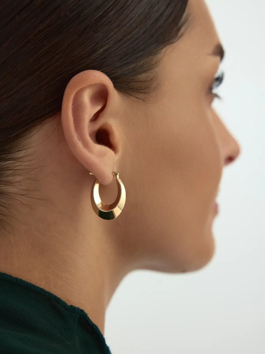 Domed Oval Form Hoop Earrings in 14K Gold