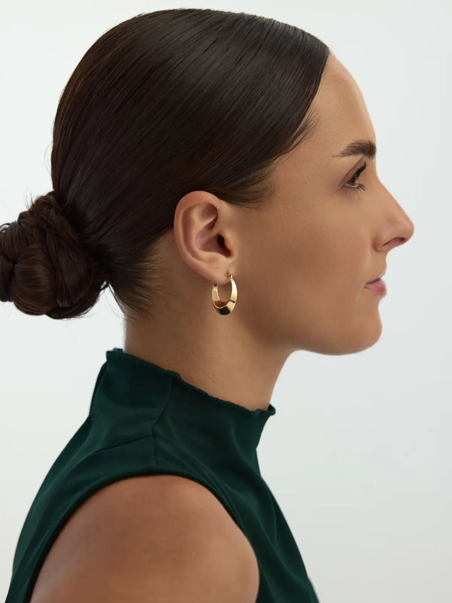 Domed Oval Form Hoop Earrings in 14K Gold