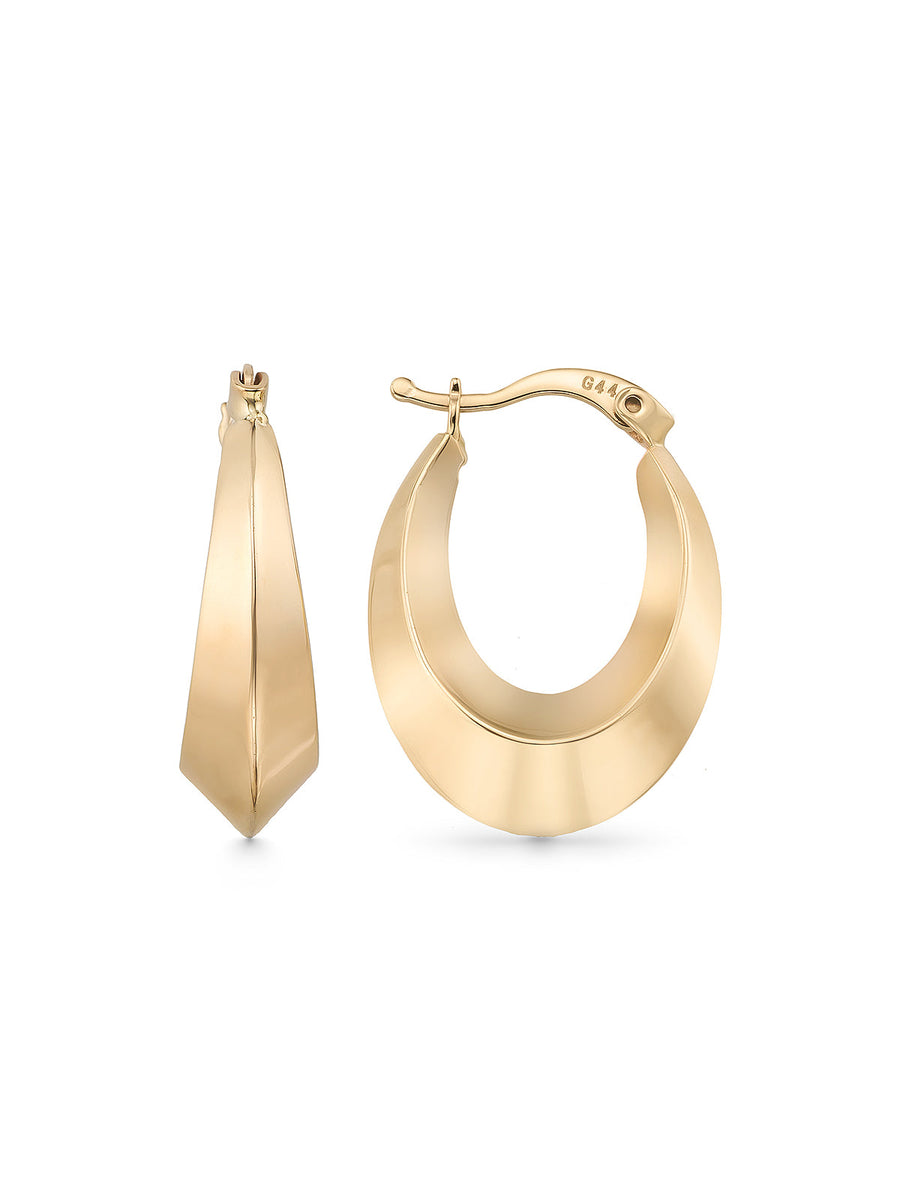 Domed Oval Form Hoop Earrings in 14K Gold