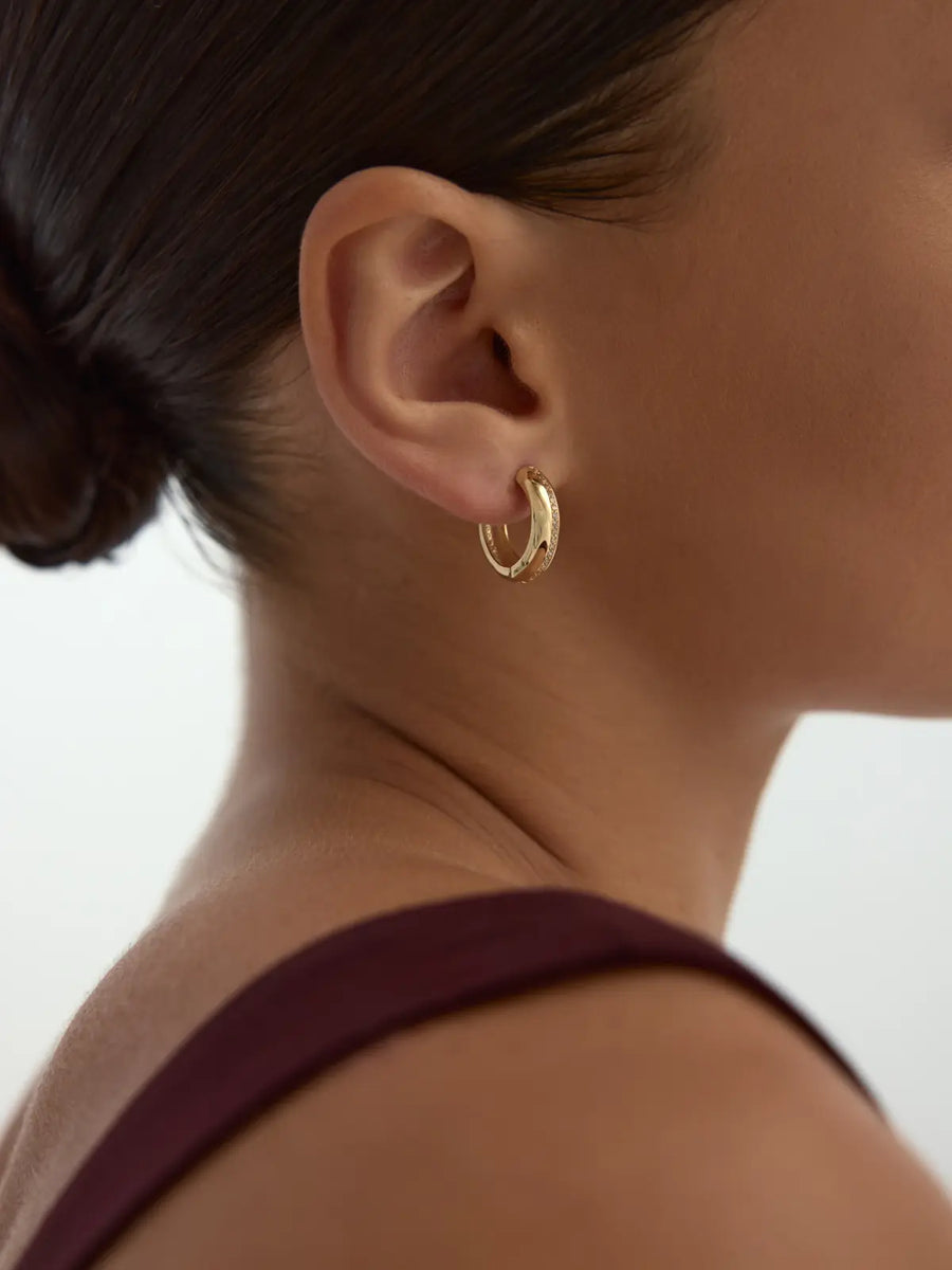 Domed Stone-Set Earrings in 14K Gold