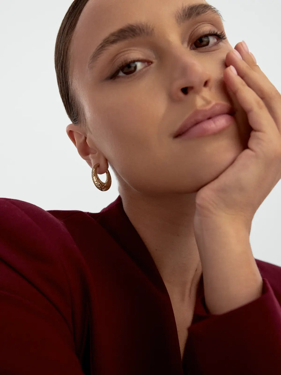 Domed Stone-Set Hoop Earrings in 14K Gold