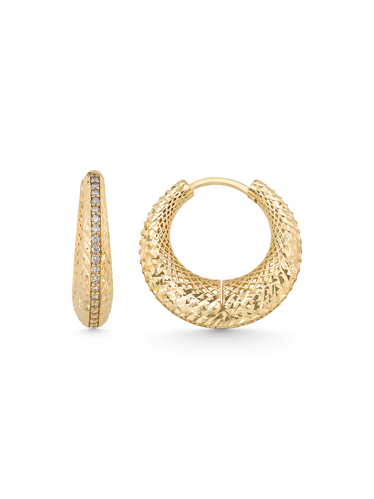 Domed Stone-Set Hoop Earrings in 14K Gold by Elef Jewelry
