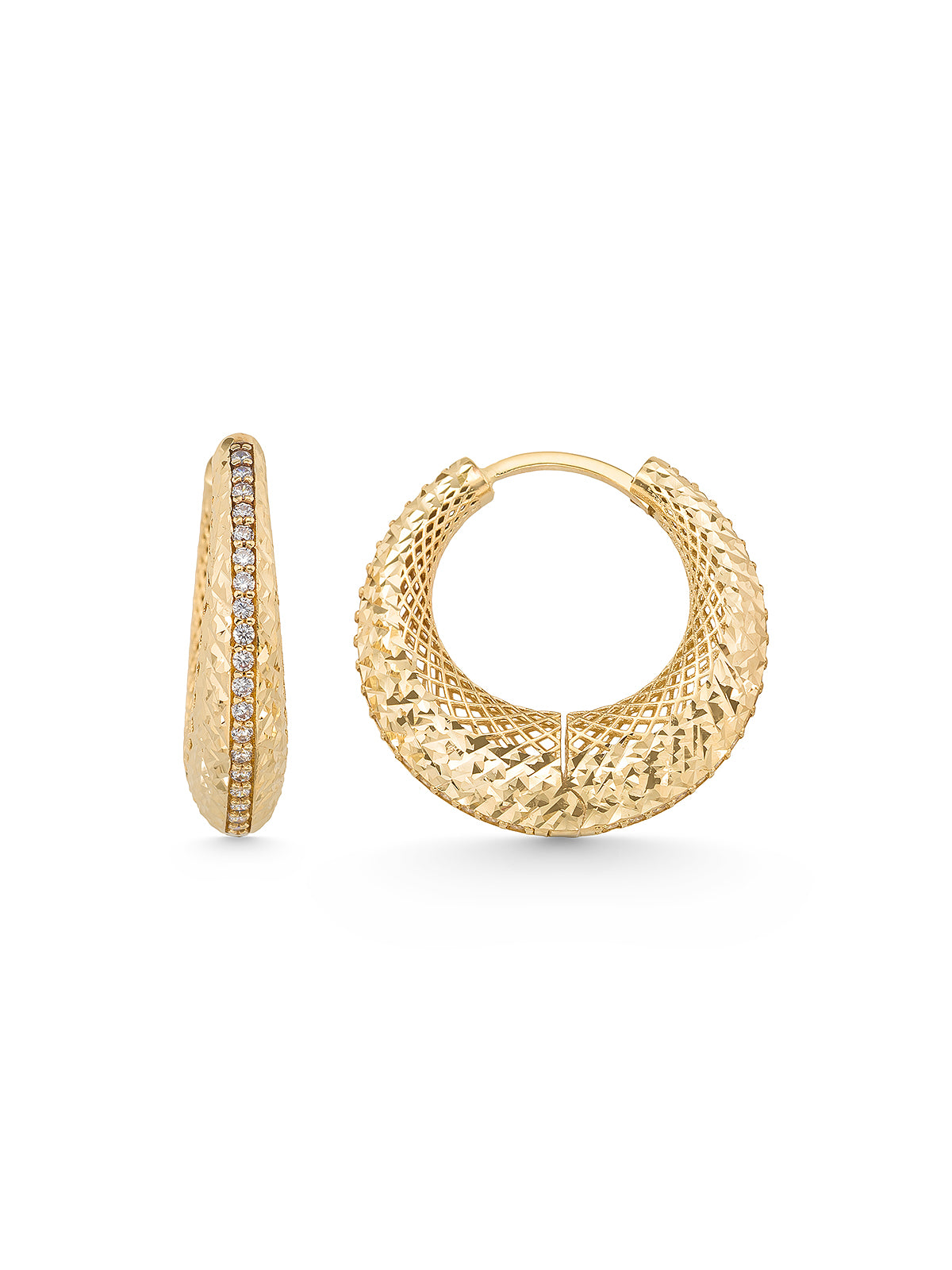 Domed Stone-Set Hoop Earrings in 14K Gold by Elef Jewelry