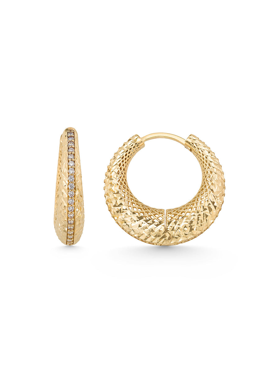 Domed Stone-Set Hoop Earrings in 14K Gold