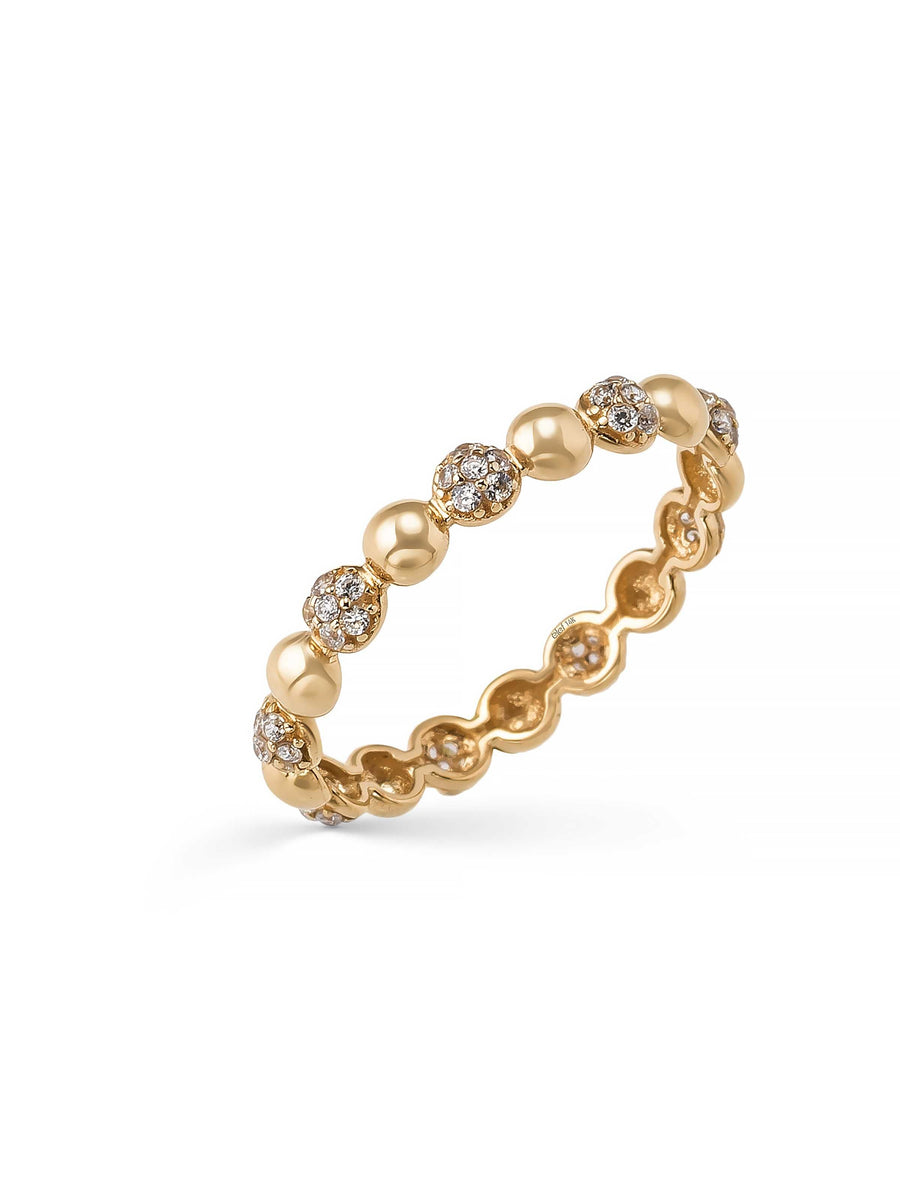 Domed Ball & Round-Cut Stone Ring in 14K Gold