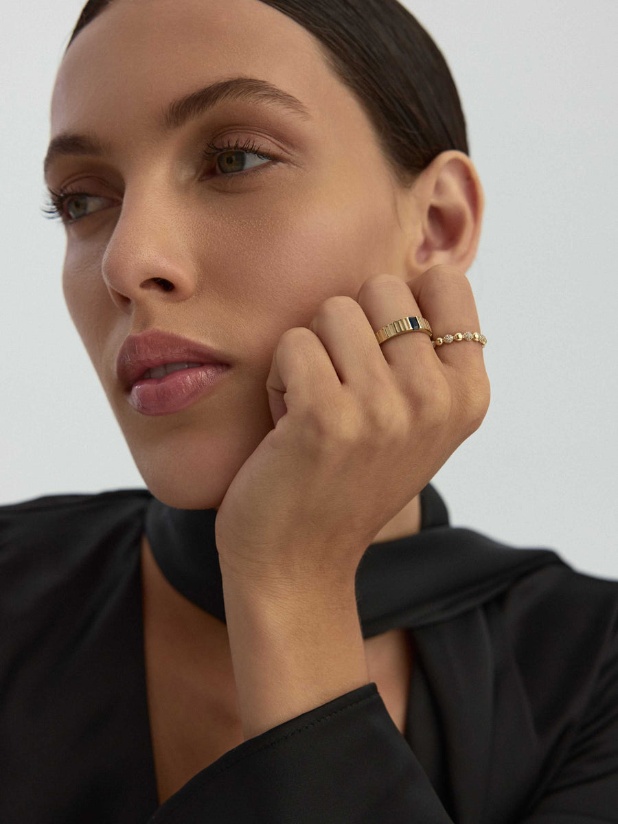 Domed Ball & Round-Cut Stone Ring in 14K Gold