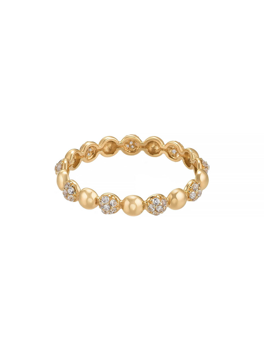 Domed Ball & Round-Cut Stone Ring in 14K Gold
