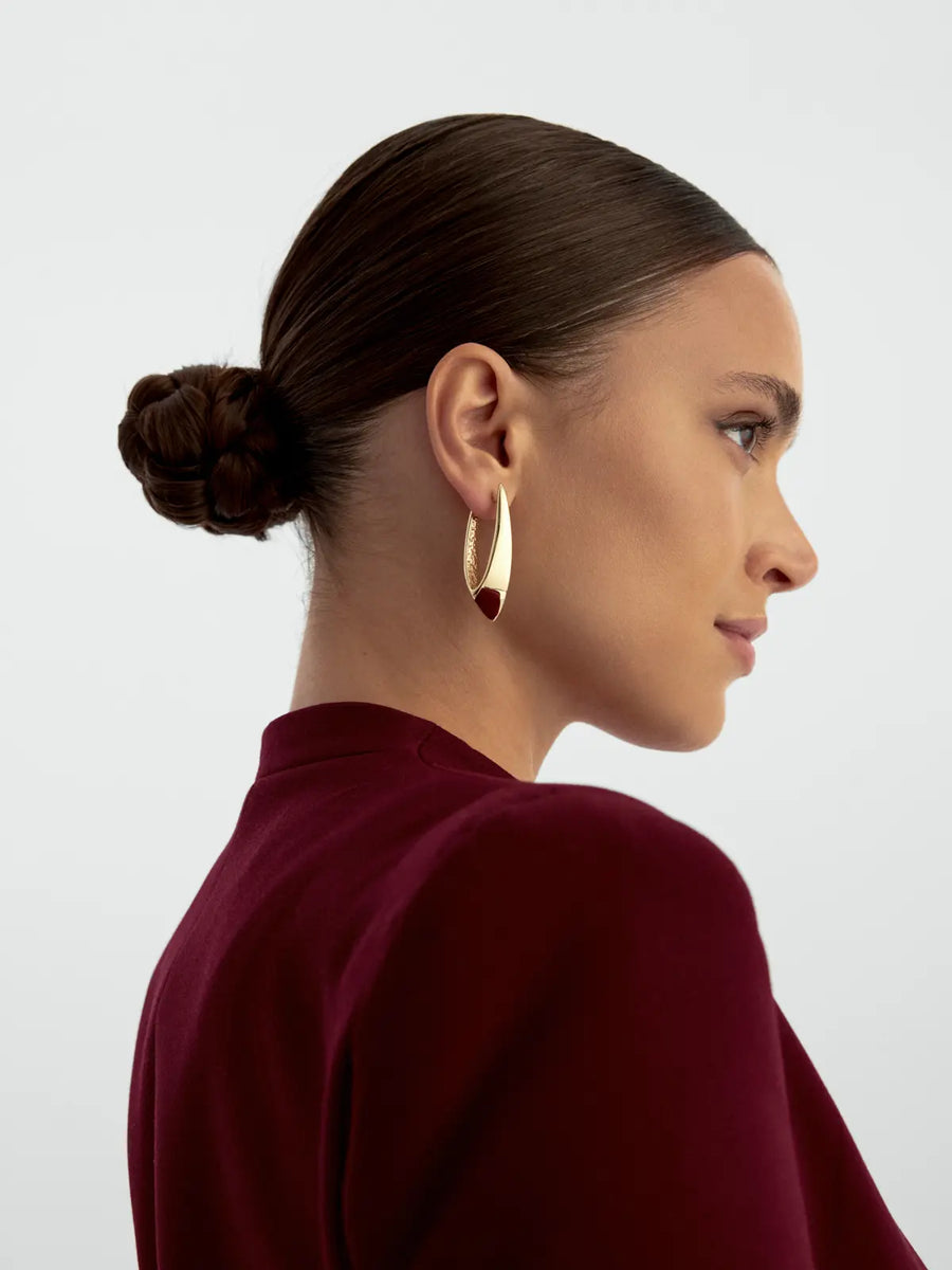 Domed V Form Gold Earrings Earrings in 14K Gold