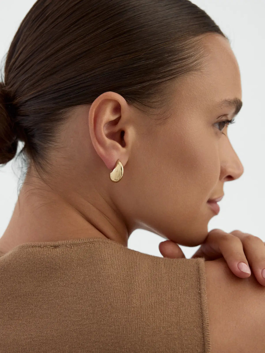 Domed Half Moon Form Earrings in 14K Gold