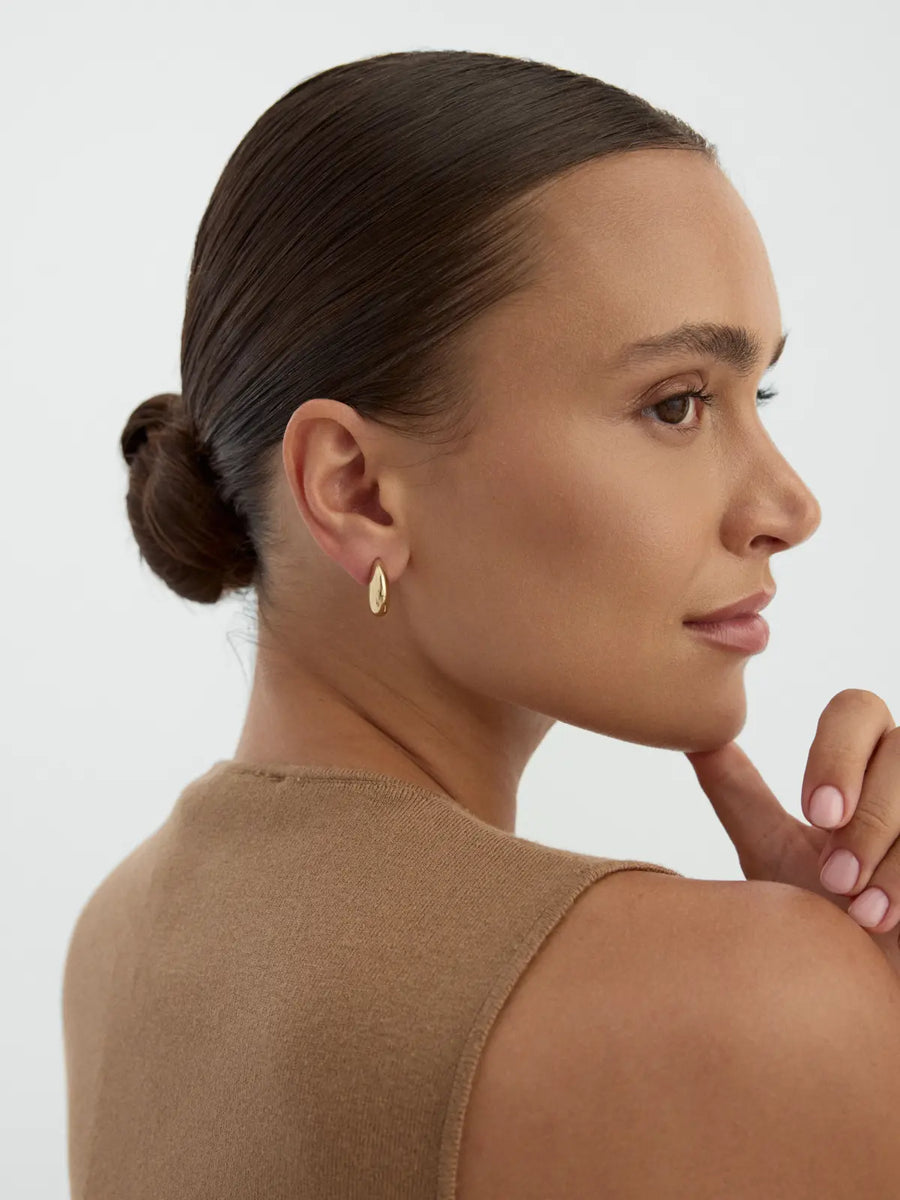 Domed Half Moon Form Earrings in 14K Gold
