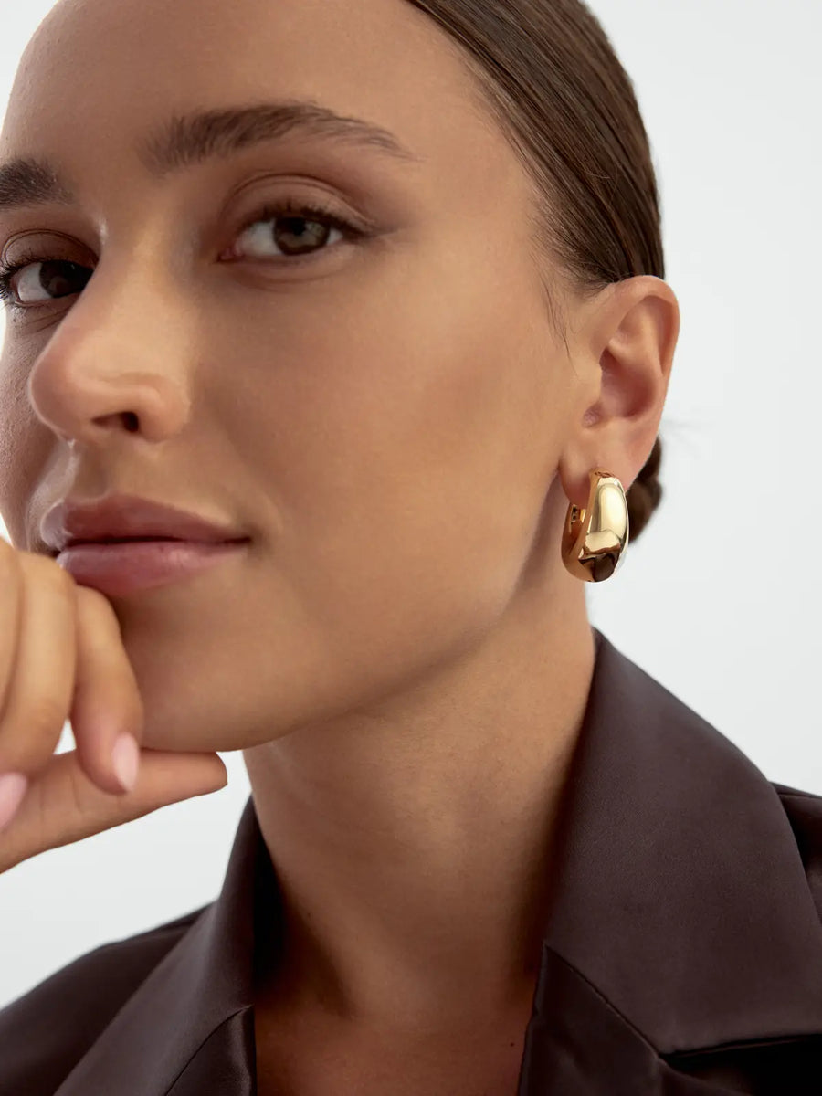 Domed Half Hoop Earrings in 14K Gold