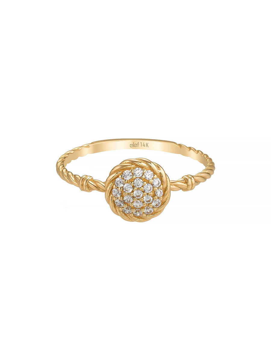 Twisted Body Round Beaded Stone Ring in 14K Gold
