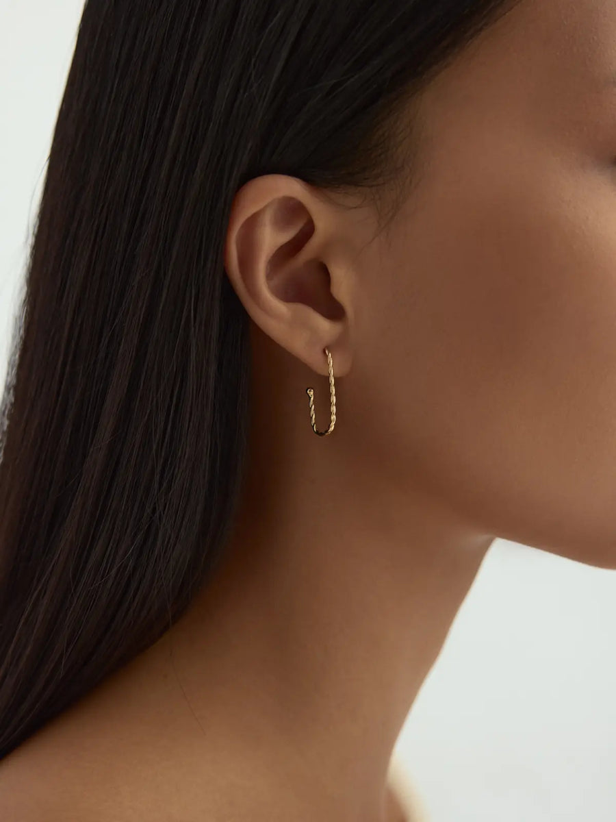 Twisted Square Form Earrings in 14K Gold