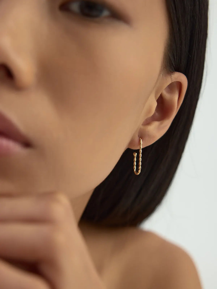 Twisted Square Form Earrings in 14K Gold