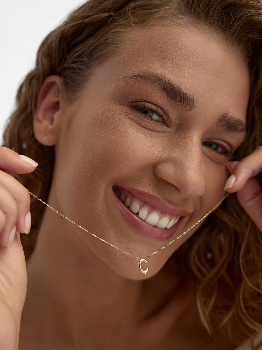 Letter C Classic Initial Necklace in 14K Gold